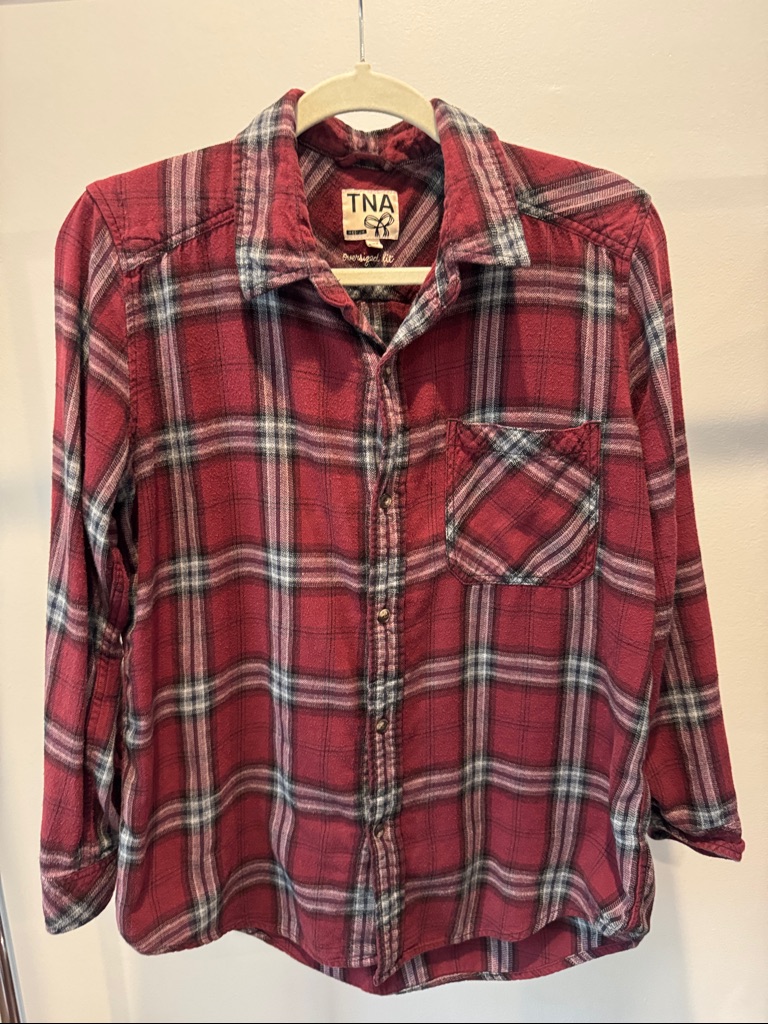 Tna Red And Gray Plaid Flannel Shirt